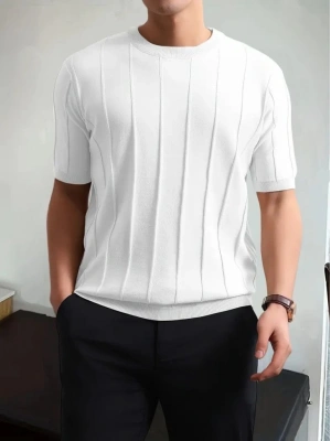 Erkek Kısa Kollu Bisiklet Yaka çizgili Triko Tshirt