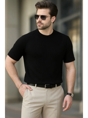 Erkek Kısa Kollu Bisiklet Yaka Triko Tişört