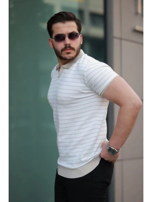 Erkek Kısa Kollu çizgi Desenli örme Kumaş Tshirt