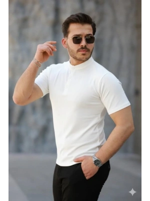 Erkek Kısa Kollu Hakim Yaka önü Düğmeli Viskon Tişört