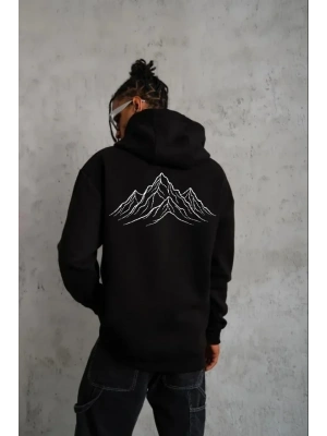 Erkek Nihilist Penguen Özel Tasarım Oversize Kapüşonlu Sweatshirt - Siyah