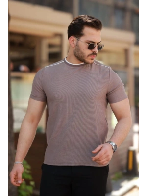 Erkek Omuzlar çizgi Detaylı Kısa Kollu T-shirt