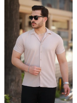 Erkek Ottoman Kumaş Apaj Yaka Kısa Kollu Gömlek