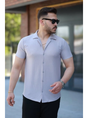 Erkek Ottoman Kumaş Apaj Yaka Kısa Kollu Gömlek