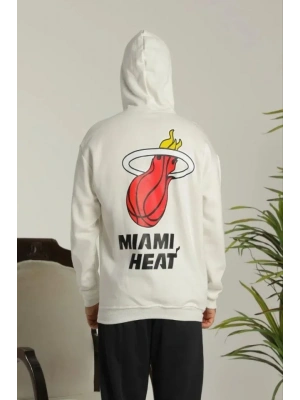 Erkek Oversize Üç İplik Kapüşonlu Sweatshirt –Sırt Ve Ön Baskılı, Kanguru Cepli, Rahat Kalıp Maskot Desenli Model - Siyah Beyaz