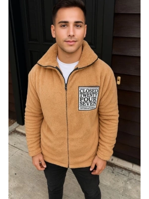 Erkek Polar Fermuarlı Sweatshirt – Kapüşonsuz, Cepli, Yumuşak Dokulu, Oversize Rahat Kalıp, Kışlık Sıcak Tutan Fermuarlı Üst - Kahverengi