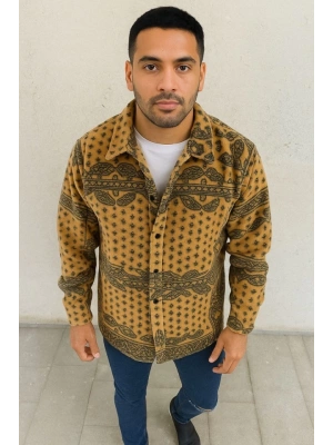 Erkek Polar Fermuarlı Sweatshirt – Kapüşonsuz, Cepli, Yumuşak Dokulu, Oversize Rahat Kalıp, Kışlık Sıcak Tutan Fermuarlı Üst - Sarı