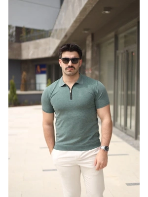Erkek Polo Yaka Fermuar Detaylı Tişört