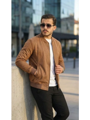 Erkek Scuba Süet Kumaş Bomber Hırka