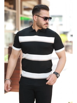 Erkek şerit Desenli Hemşire Yaka Kısa Kollu Tişört