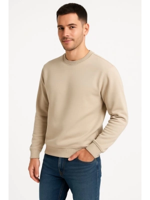 Erkek Üç İplik Düz Bisiklet Yaka SweatShirt - Bej