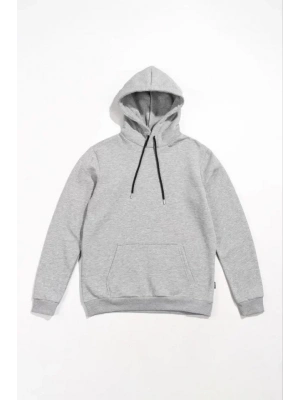 Erkek Uzun Kol Kapşonlu Basic Sweatshirt Hoodie - Gri