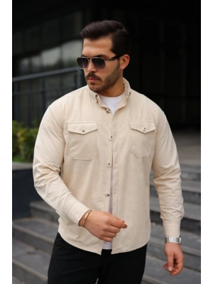 Erkek Uzun Kollu Cepli Kadife Gömlek