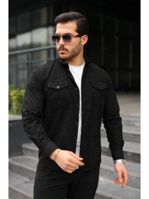 Erkek Uzun Kollu Cepli Kadife Gömlek