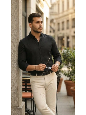 Erkek Uzun Kollu Rahat Keten Gömlek