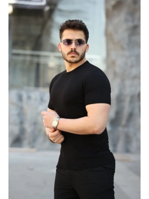 Erkek Viskon Kumaş Bisiklet Yaka Basic Tişört