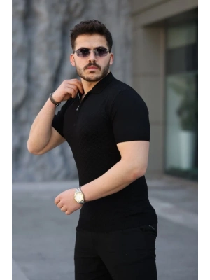 Erkek Viskon Kumaş Polo Yaka Desenli Tişört