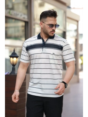 Erkek Yakalı çizgili Kısa Kollu T-shirt