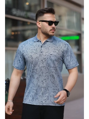 Erkek Yakalı Jakar Baskılı Kısa Kollu T-shirt