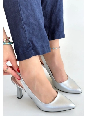 Feey Gümüş Cilt Topuklu Ayakkabı