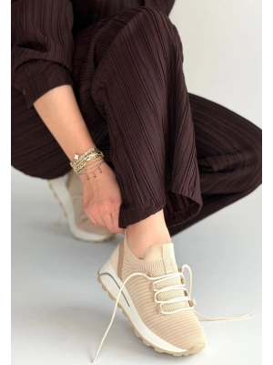 Feort Bej Triko Bağcıklı Spor Ayakkabı