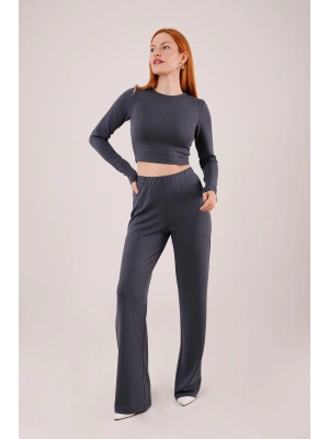 Fitilli Bluz Ve Pantolon Antrasit İkili Takım
