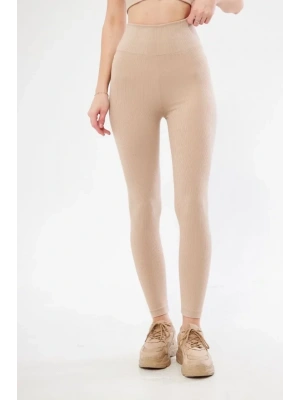 Fitilli Full Likralı Yüksek Bel Toparlayıcı Tayt Günlük Ve Spor Kullanım - Bej