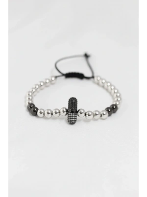 Füme Gümüş Renk Çelik Zirkon Objeli Asansörlü Bileklik