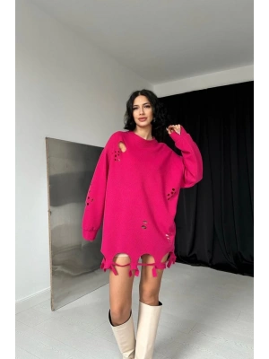 Fuşya Lazer Kesim Bluz