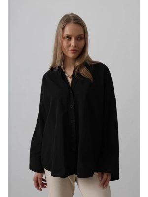 Geniş Manşet Detaylı Gömlek - Siyah