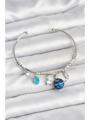 Gezegen Charmlı Gümüş Renk Pirinç Kadın Bileklik