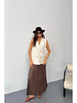 GOLD DÜĞMELİ KETEN YELEK - Ham