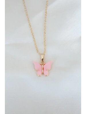 Gold Kaplama Pembe Sedefli Kelebek Kolye
