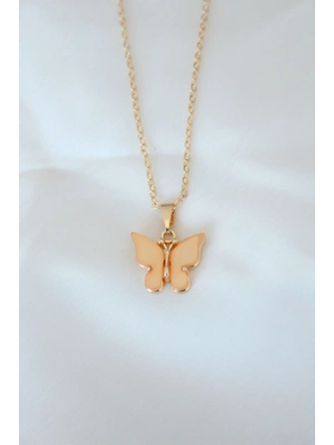 Gold Kaplama Sarı Renk Sedefli Kelebek Kolye