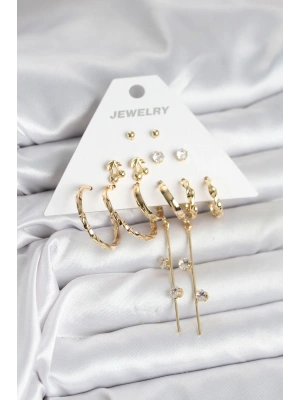 Gold Renk 6 Çift Pirinç Kadın Küpe Seti