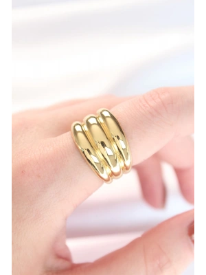 Gold Renk Ayarlanabilir Çizgili Bombe Yüzük