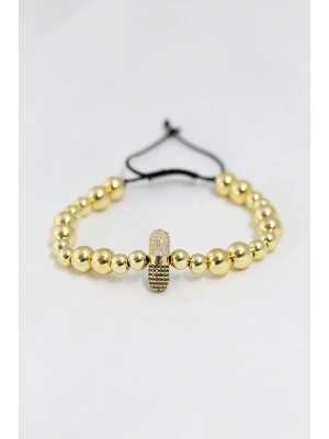 Gold Renk Çelik Zirkon Objeli Asansörlü Bileklik