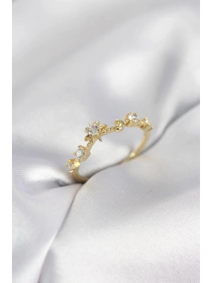 Gold Renk Gece Temalı Zirkon Taşlı Kadın Yüzük