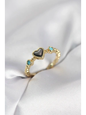 Gold Renk Hematit Taşlı Kadın Yüzük