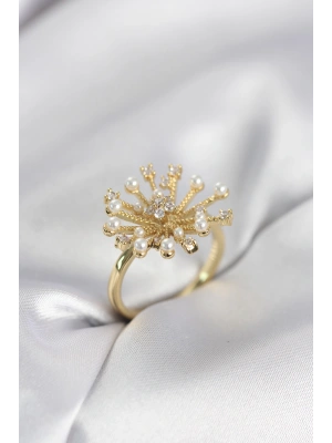 Gold Renk Karahindiba Model Zirkon Taşlı Kadın Yüzük