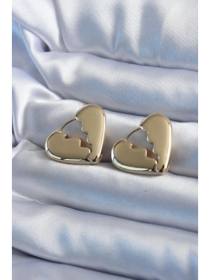 Gold Renk Kırık Kalp Model Pirinç Kadın Küpe