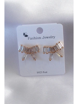 Gold Renk Kurdele Model Zirkon Taşlı Kadın Küpe