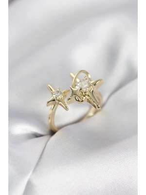 Gold Renk Kutup Yıldızı Model Zirkon Taşlı Kadın Yüzük