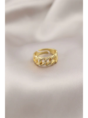 Gold Renk Metal Zincir Model Taşlı Kadın Yüzük