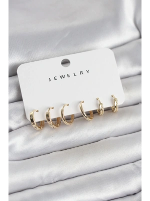 Gold Renk Pirinç 3 Çift Kadın Küpe Seti