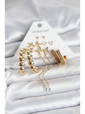 Gold Renk Pirinç 6 Çift Kadın Küpe Seti