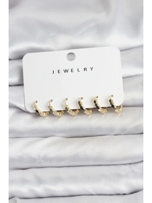 Gold Renk Pirinç Minimal Petek Detaylı Kadın Küpe Seti