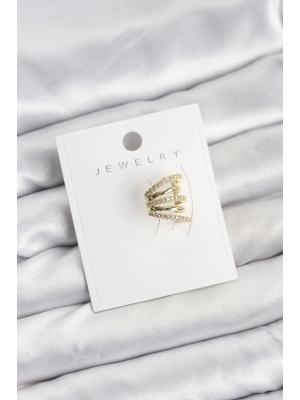 Gold Renk Pirinç Zirkon Taşlı Kıkırdak Earcuff Küpe