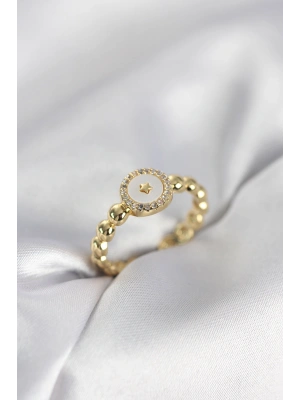 Gold Renk Sedefli Yıldız Model Zirkon Taşlı Kadın Yüzük