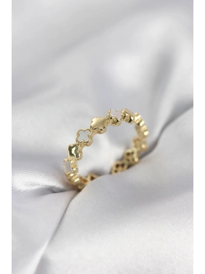 Gold Renk Sedefli Yonca Model Kadın Yüzük